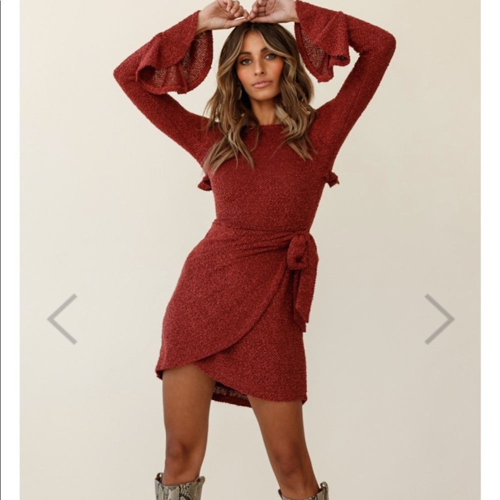 Minerva Flared Cuff Knit Wrap Dress Maroon